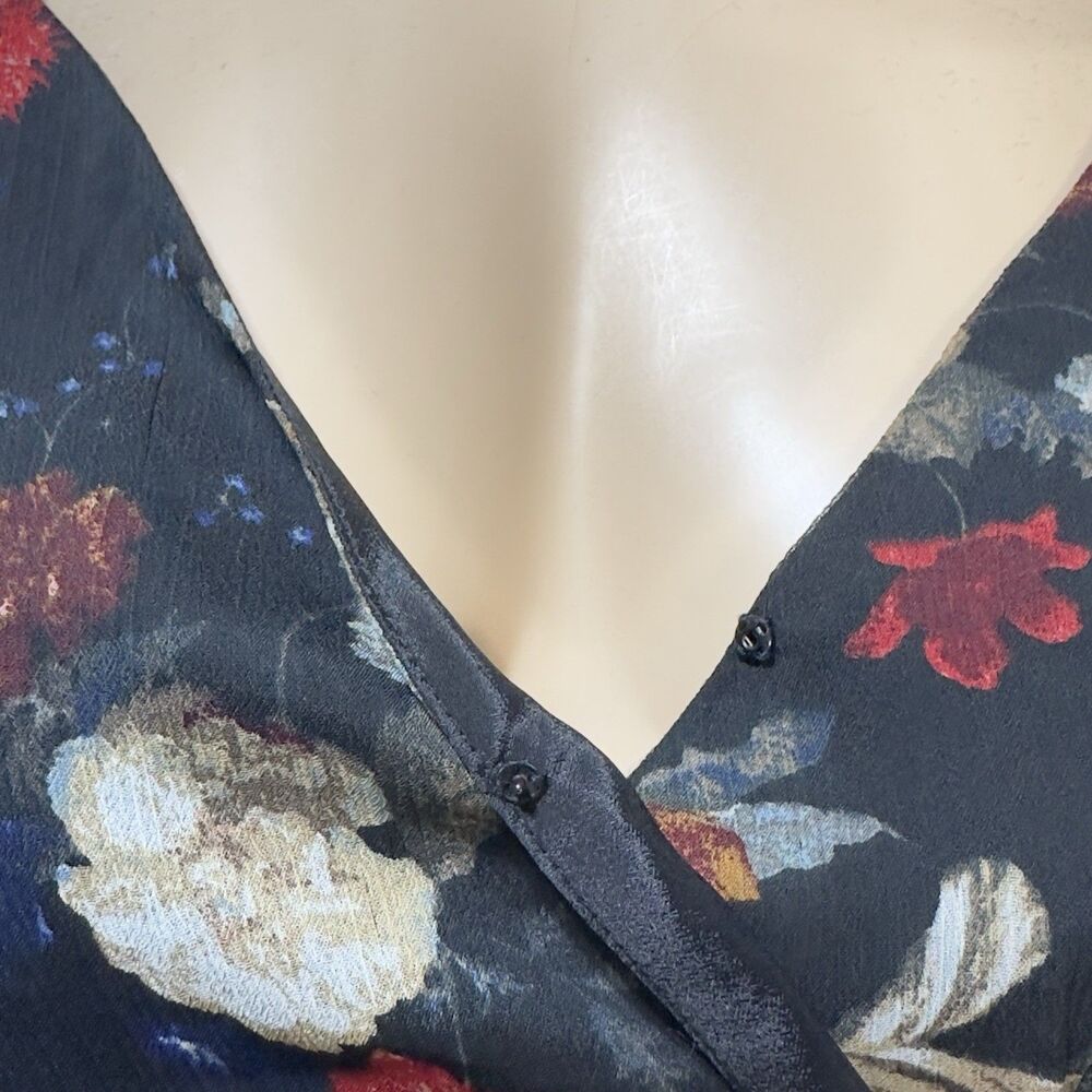 Lucky Brand Womens Midi Dress size M Black Dark Floral Chiffon Faux Wrap NWT - Picture 3 of 11